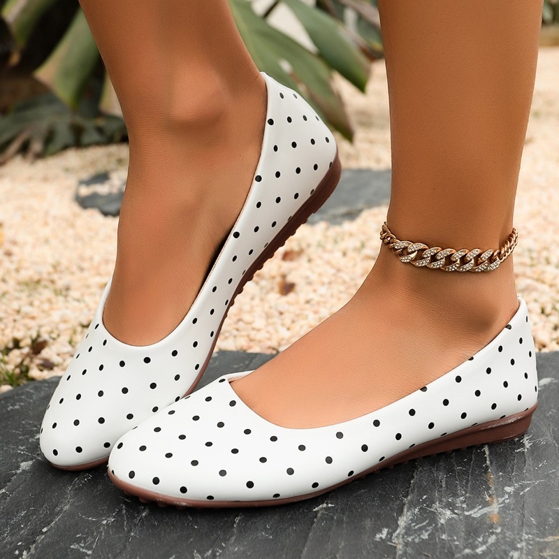 Women'S Fashion Loafers - Damen Weiße Polka-Dot Ballerinas mit Runder