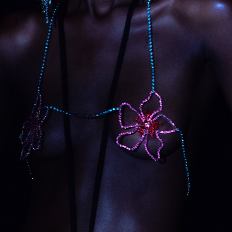 Women'S Fashion Harness - Stonefans Rosa Blume Brust Kette Schmuck