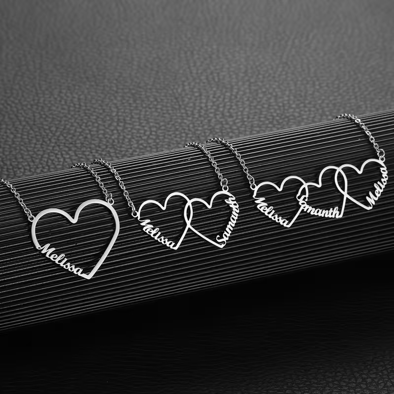 Women Fashion Names - Personalisierte ineinandergreifende Herz-Namenskette mit 1/2/3 Namen,
