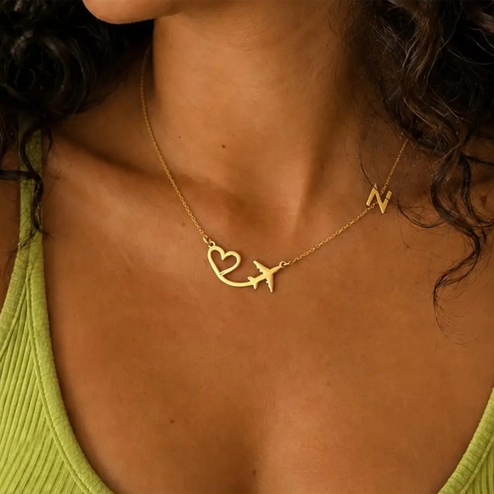 Women Fashion Names - Personalisierte Herz-Flugzeug-Anfangsbuchstaben-Anhänger-Halskette für Frauen, individueller Buchstabe,