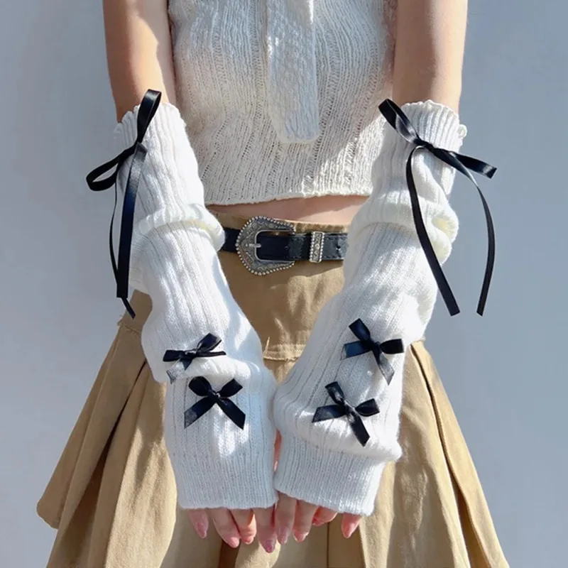 Women'S Fashion Gloves - Weibliche Y2K Mode Arm Wärmer Bowknot