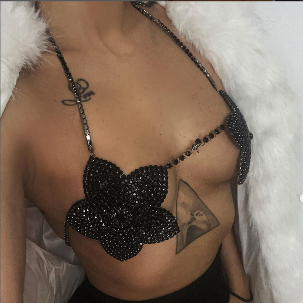 Women'S Fashion Harness - Stone fans schwarz Kristall Blume BH