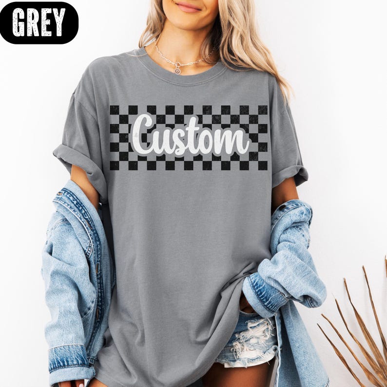 Women Fashion Names - Vintage Distressed T-Shirt mit individuellem Karomuster,