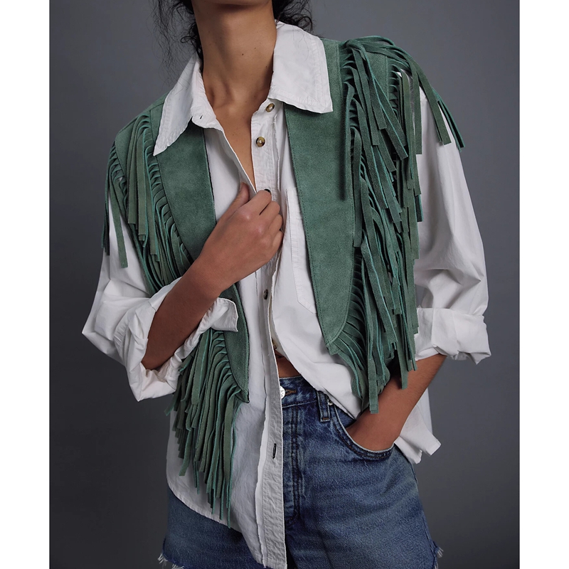 Women'S Fashion Of The 70S - Damen Y2K Vintage Wildleder-Weste 70er Hippie-Outfit
