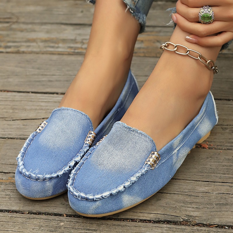 Women'S Fashion Loafers - Modische Hellblaue Denim-Mokassins Slip-On Flache Loafer