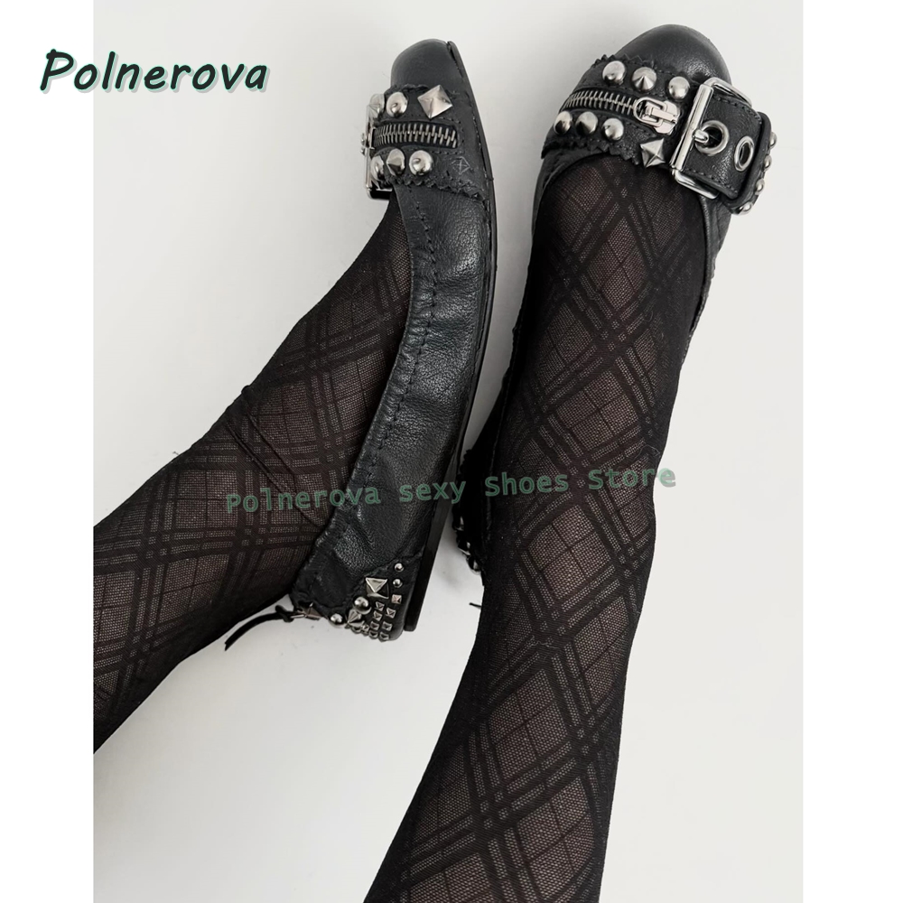 Women'S Fashion Spring Summer 2026 - Nieten-Gürtelschnallen Mary Jane Schuhe Spitze Flache