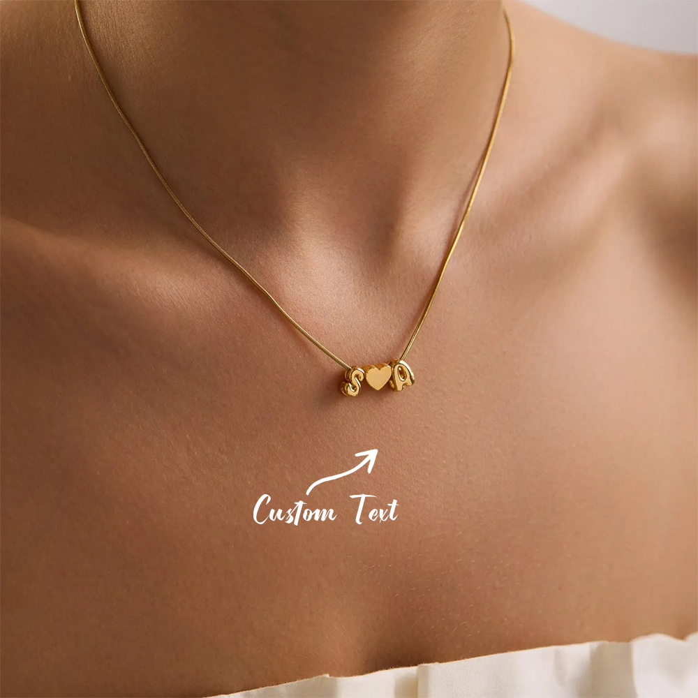 Women Fashion Names - Personalisierte Zwei-Initialen-Halskette mit 3D-Bubble-Herz aus Edelstahl,