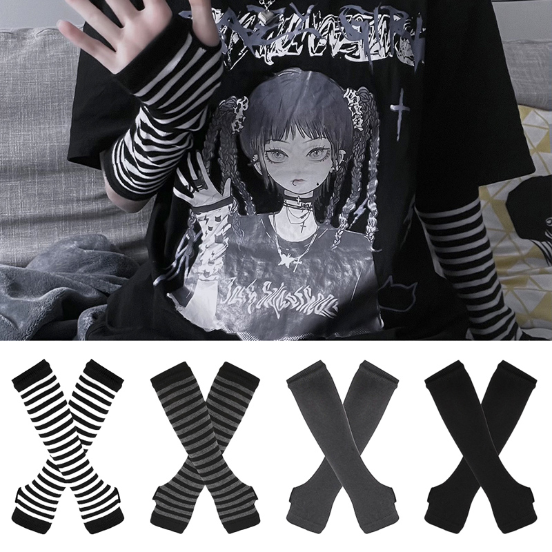 Women'S Fashion Gloves - Frauen Langarm Gothic Gestreiften Fingerlose Arm