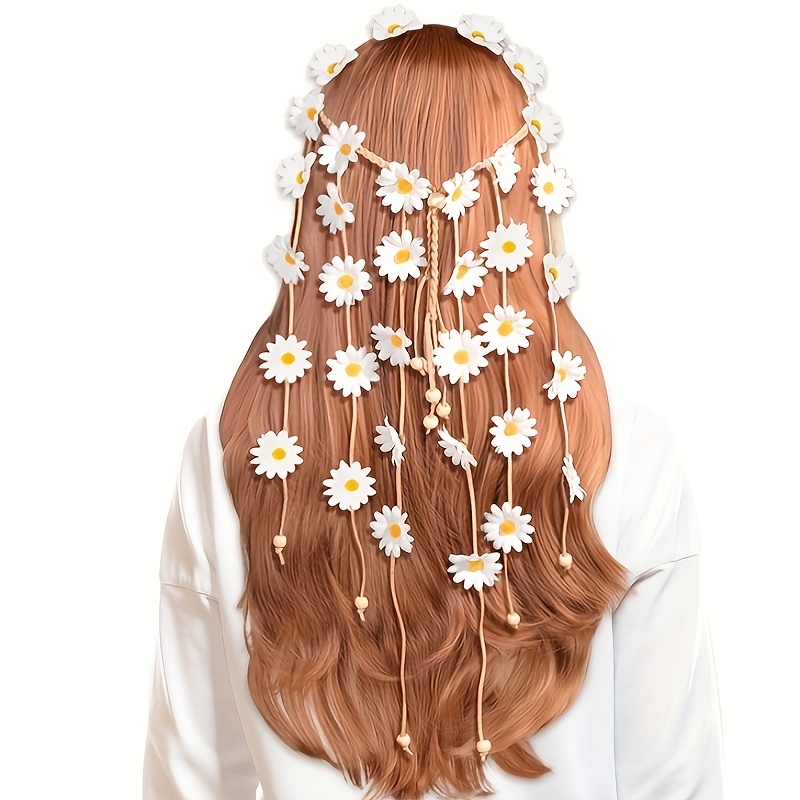 Women'S Fashion Of The 70S - Blumen-Hippie-Stirnband, Blumenkrone, Sommer-Sonnenblumen-Haarschmuck, geeignet für den