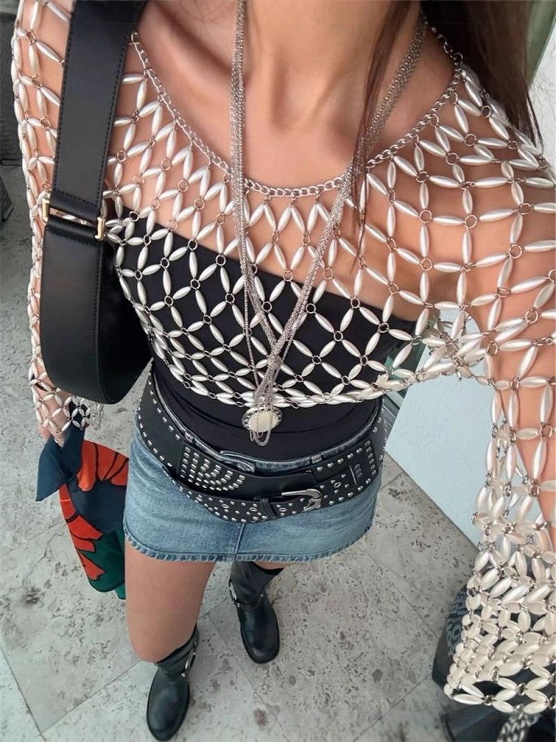 Frauen Langarm Weiß Perlen Fis – Women'S Fashion Harness Bewertung und Preis